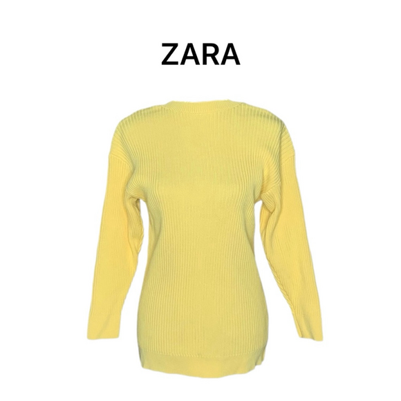 Zara Sweaters - Zara Bright Yellow Ribbed Knit Low Back Sweater Large
